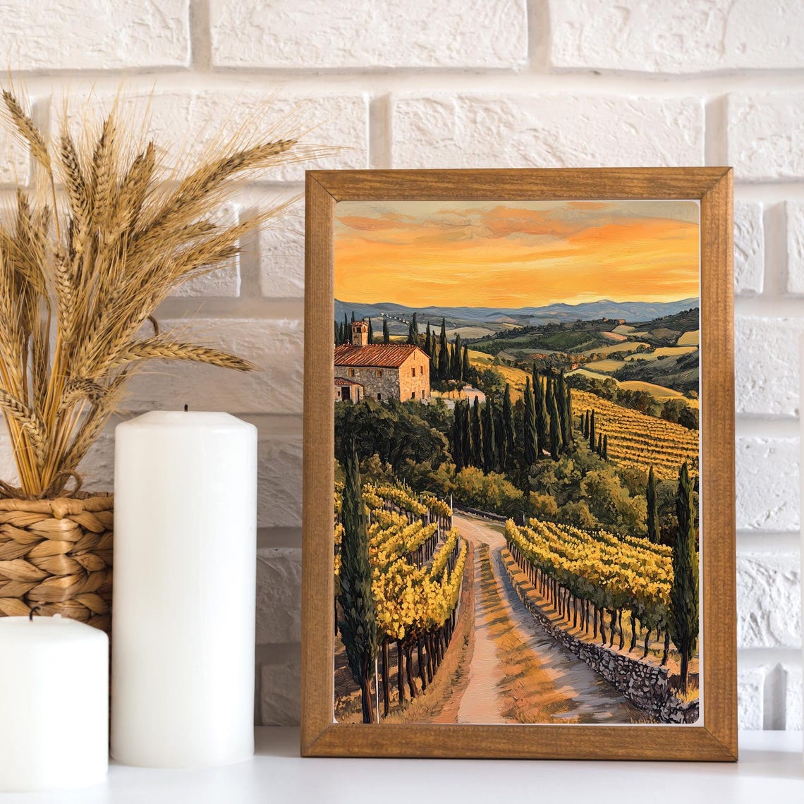 Tuscan Vineyard at Sunset with Cypress Trees and Farmhouse Poster - Image 3