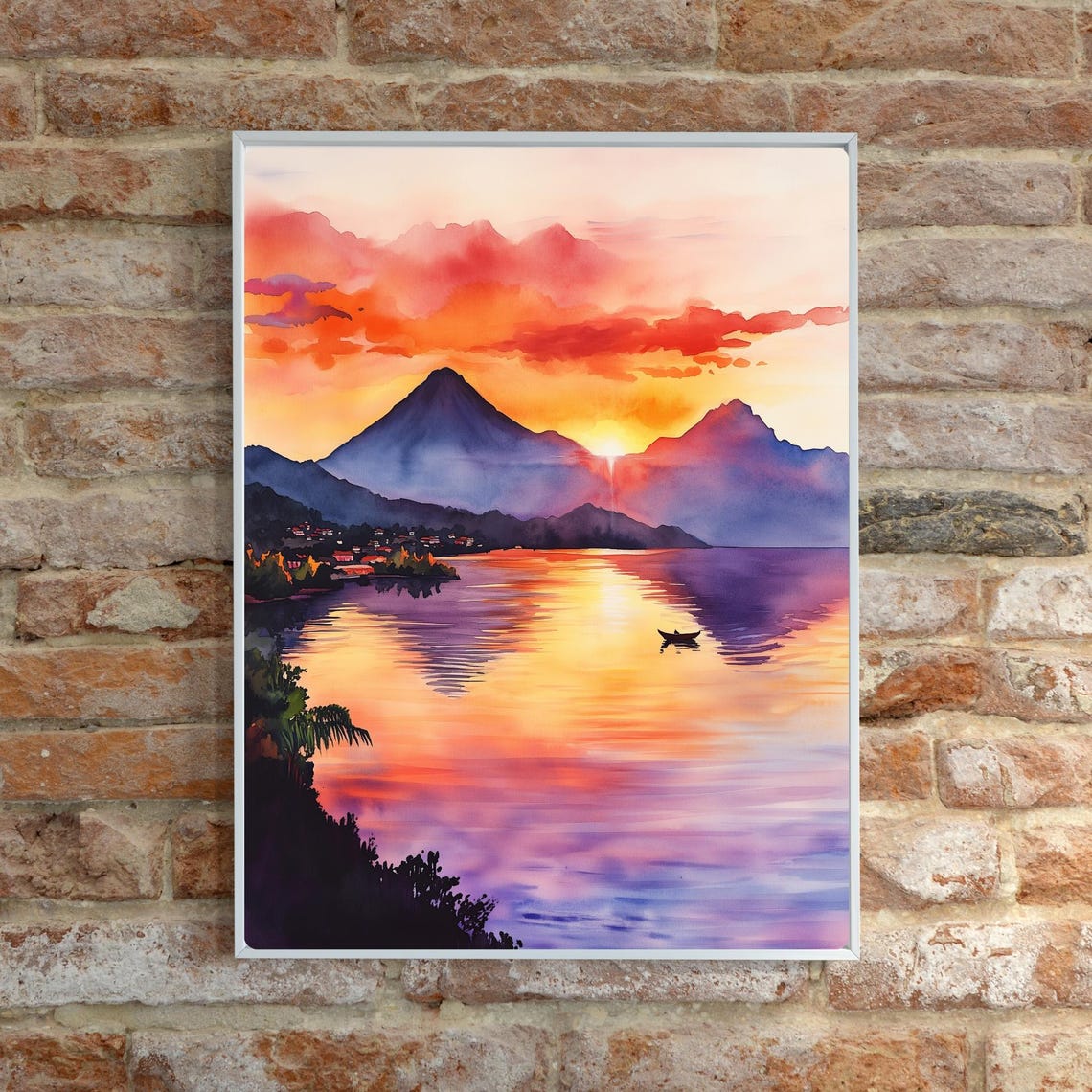 Sunrise Over Lake Atitlan with Volcanoes and a Lone Canoe Poster - Image 5