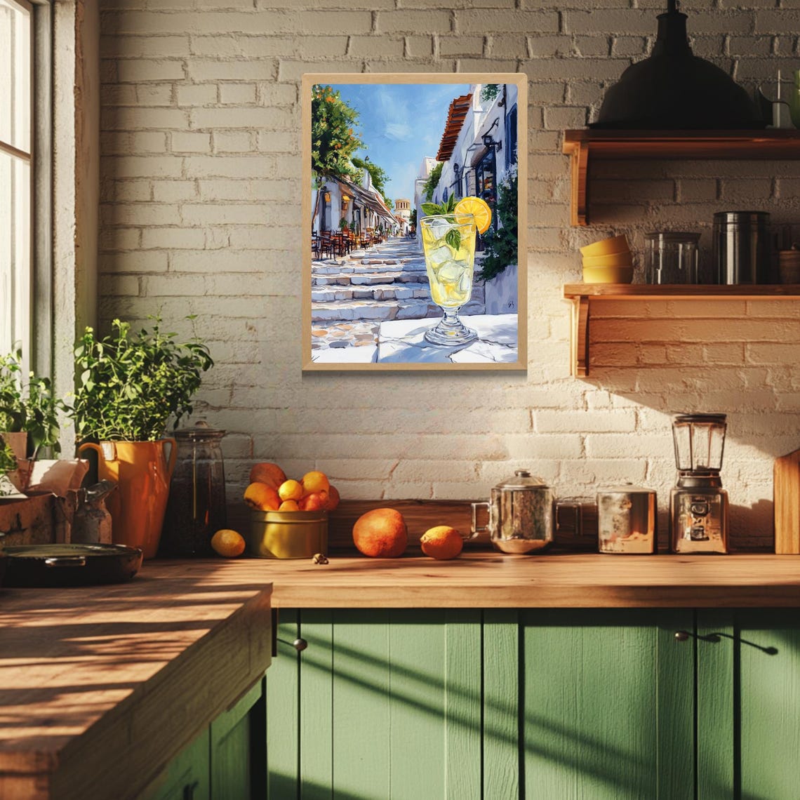Icy Lemon Cocktail on a Sunlit Whitewashed Greek Street Poster - Image 4