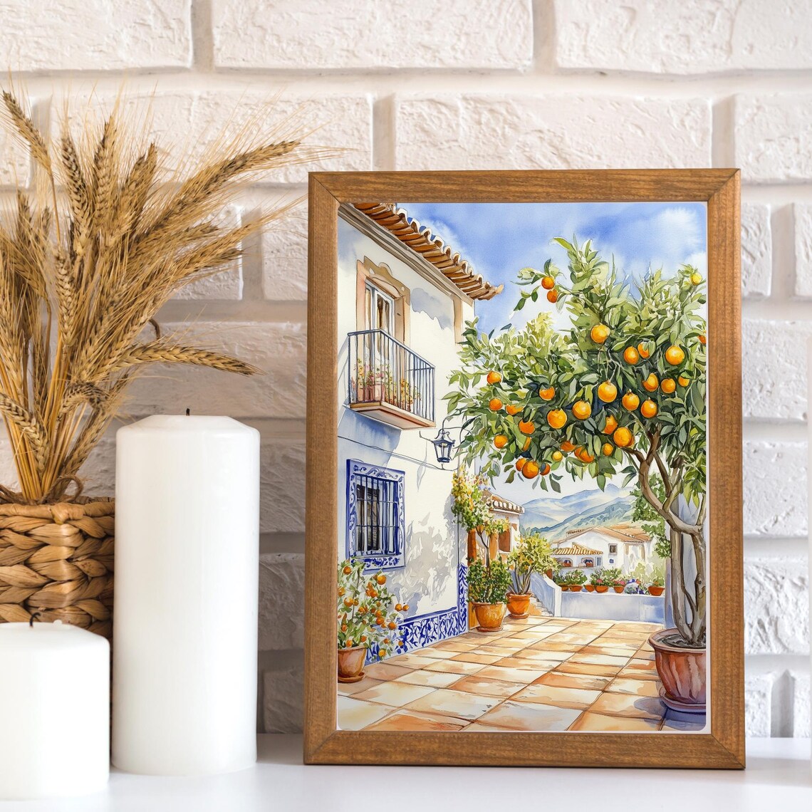Andalusian Orange Tree Courtyard White House Patio Watercolor Poster - Image 3