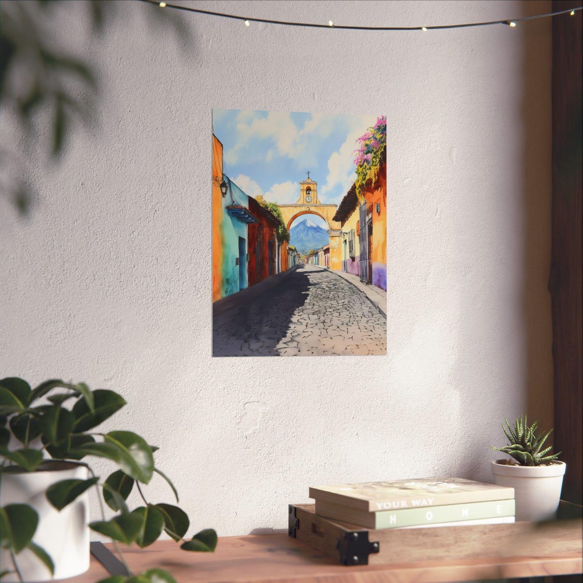 Santa Catalina Arch Cobblestone Street Antigua Watercolor Poster - Image 2