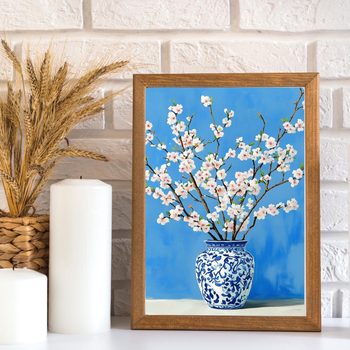 Cherry Blossom Branches in Blue Porcelain Vase Spring Art Poster - Image 3