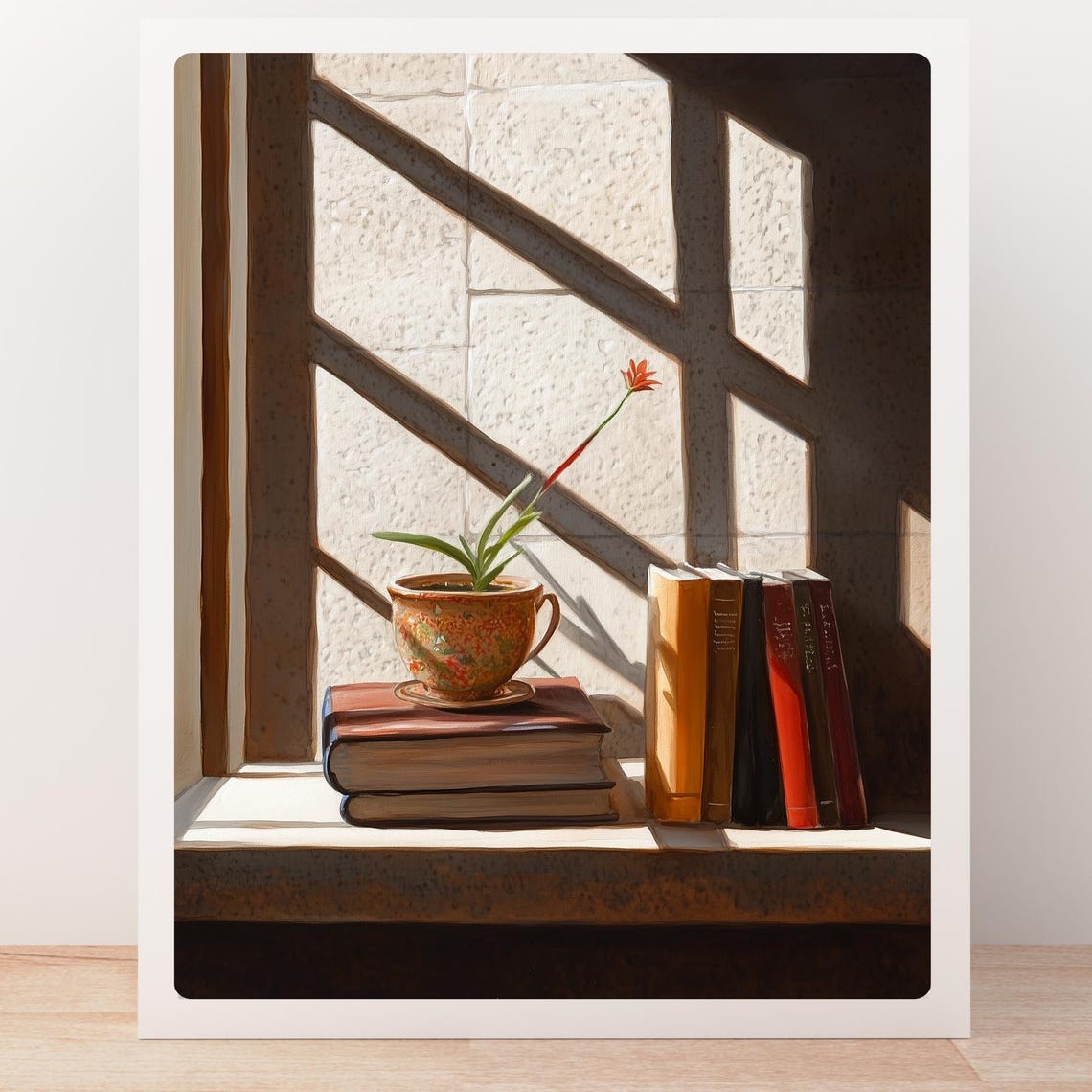 Sunlit Window Books Potted Flower Still Life Reading Nook Poster - Image 5