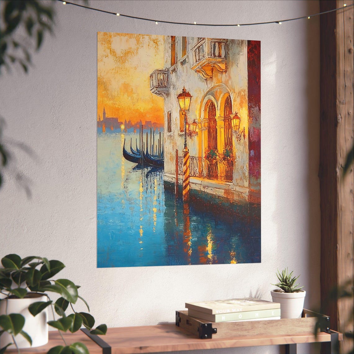 Venice Grand Canal Evening Palazzo Gondolas Lamplight Water Poster - Image 4
