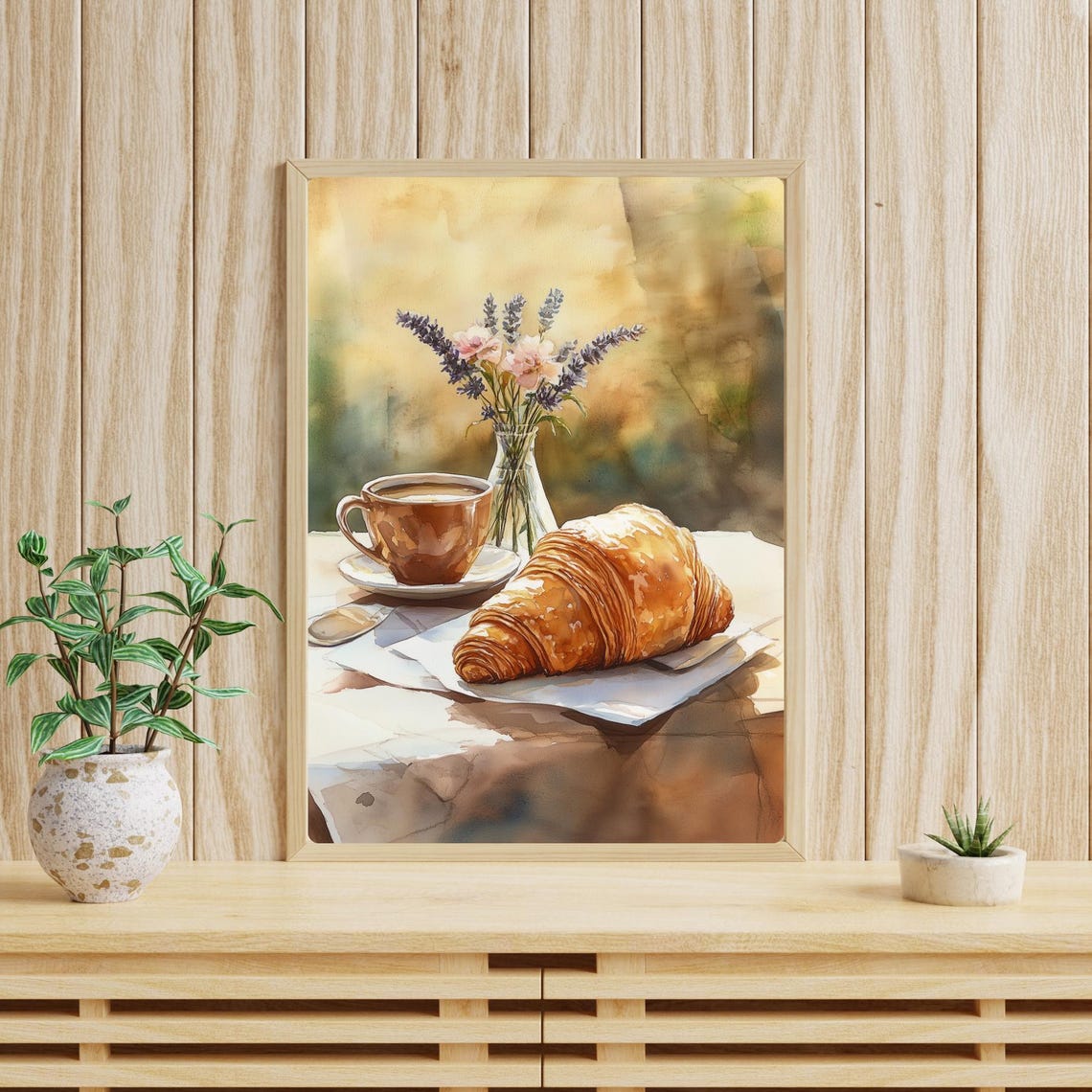 Croissant and Coffee Still Life with Lavender Flowers Poster - Image 3