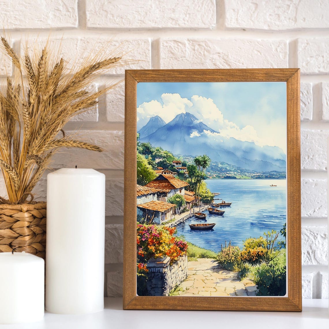 Lake Atitlan Watercolor Art Guatemala Poster Rainforest Landscape Wall Print Mayan Village Decor Lake Atitln Painting Art - Image 2
