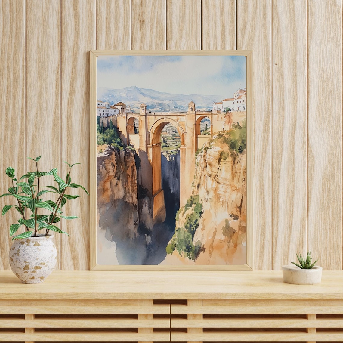 Puente Nuevo Bridge Ronda Spain Canyon Watercolor Art Poster - Image 4