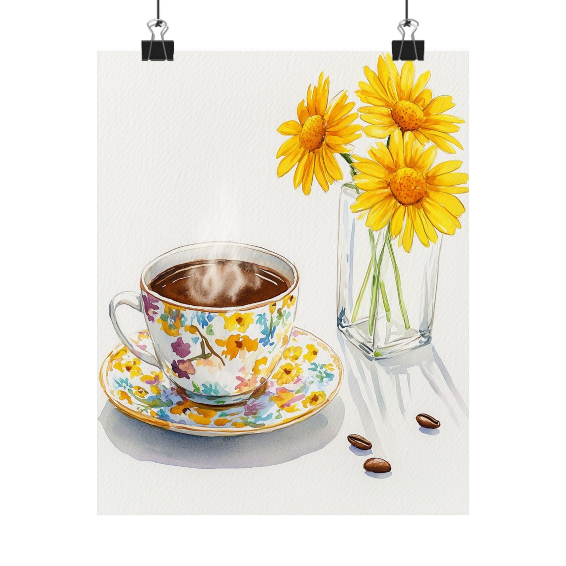 Floral Coffee Cup Yellow Daisies Cheerful Spring Morning Wall Art