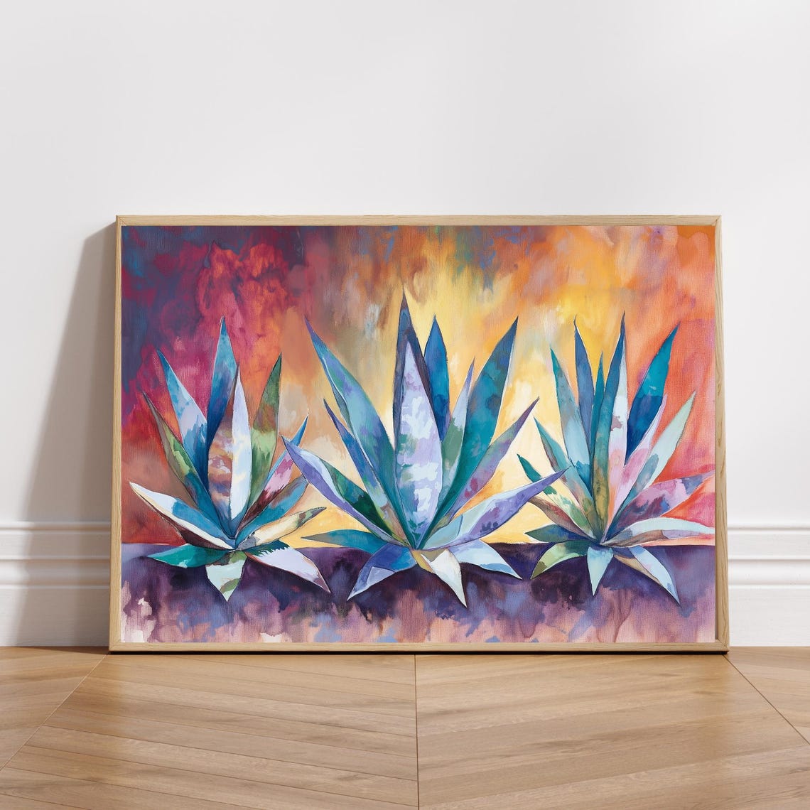Three Agaves Vivid Desert Sunset Dramatic Watercolor Botanical Poster - Image 6