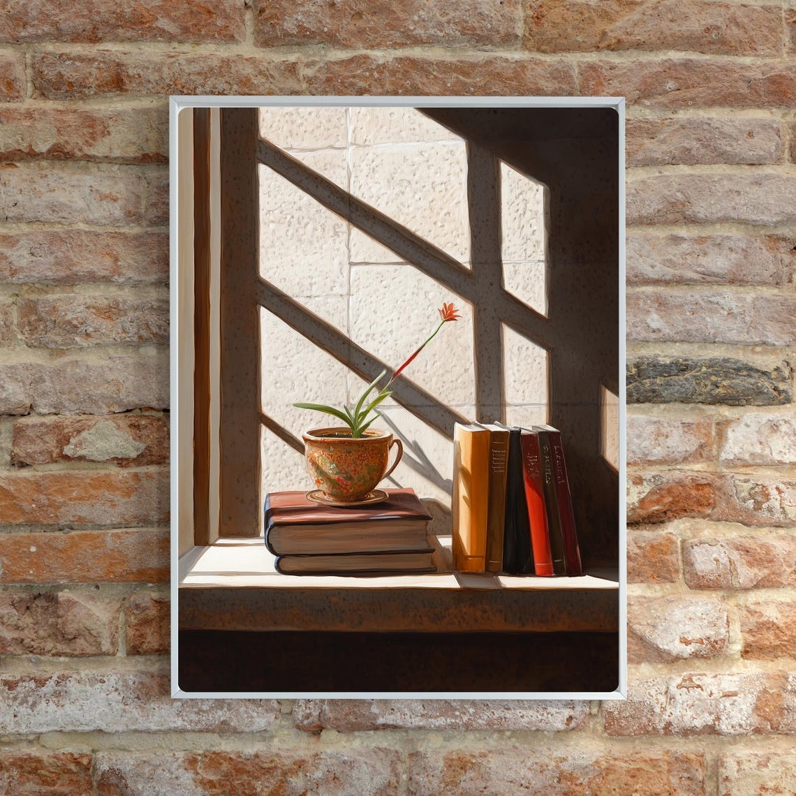 Sunlit Window Books Potted Flower Still Life Reading Nook Poster - Image 6