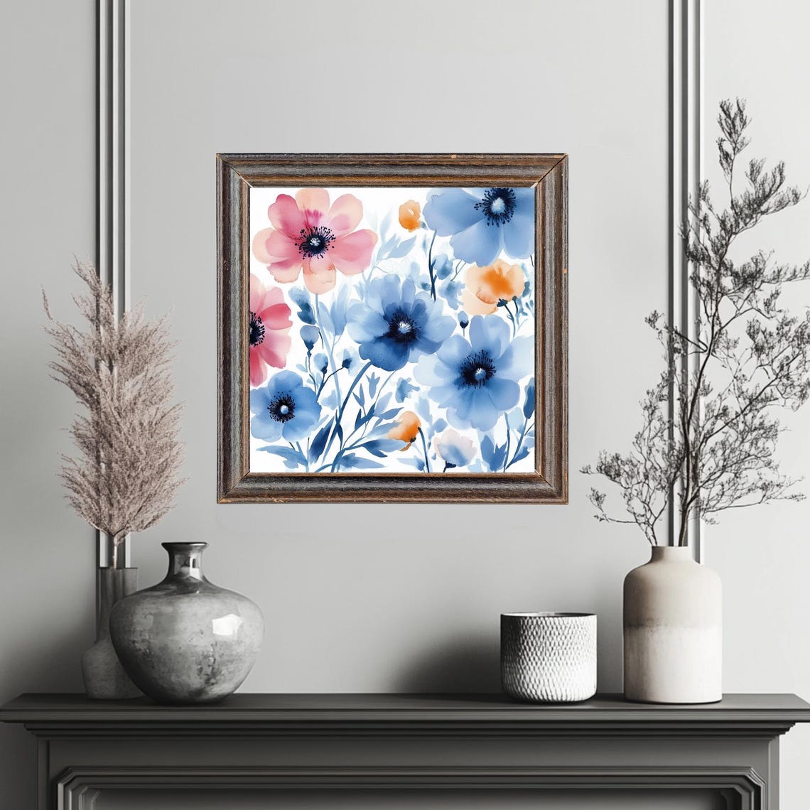 Delicate Blue and Pink Anemone Flowers Watercolor Modern Floral Print - Image 6