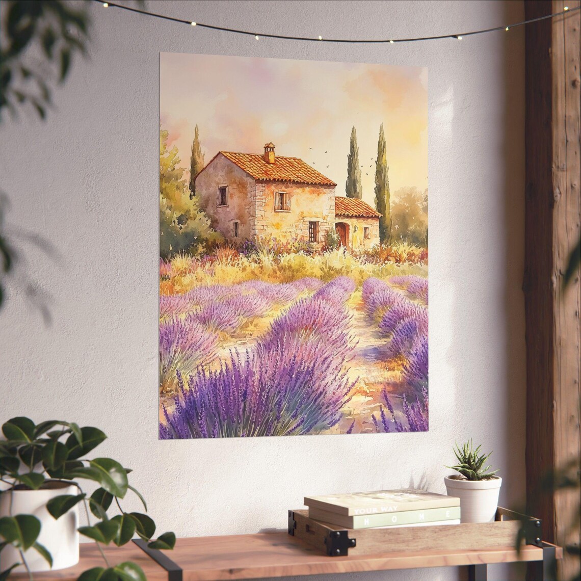 Lavender Field Stone Farmhouse French Countryside Watercolor Poster - Image 6