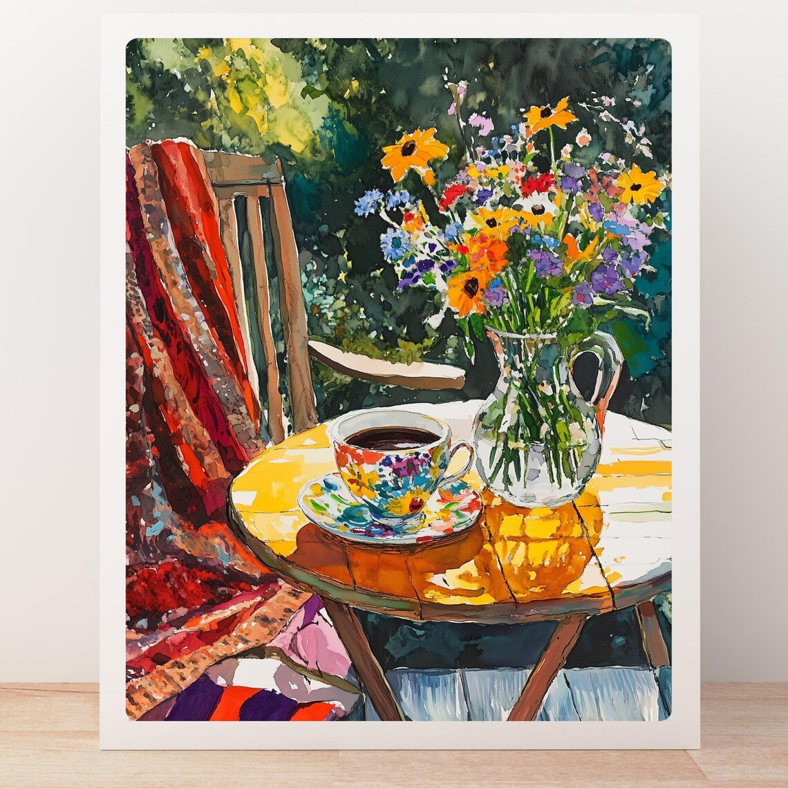 Garden Coffee Cup And Wildflower Bouquet Watercolor Art Poster - Image 5