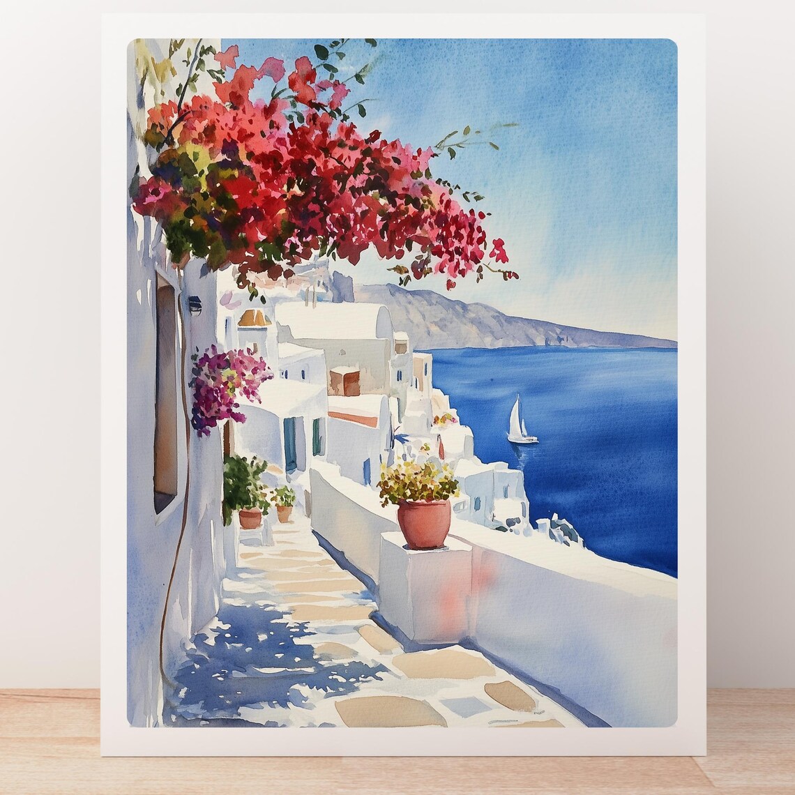Greek Island Bougainvillea Walkway Aegean Sea Sailboat Poster - Image 5