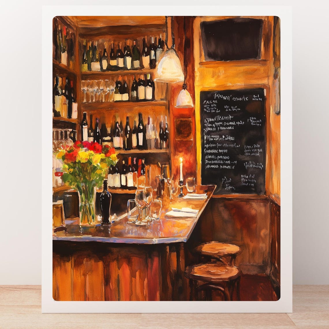Parisian Wine Bar with a Candlelit Counter and Menu Art Print - Image 5