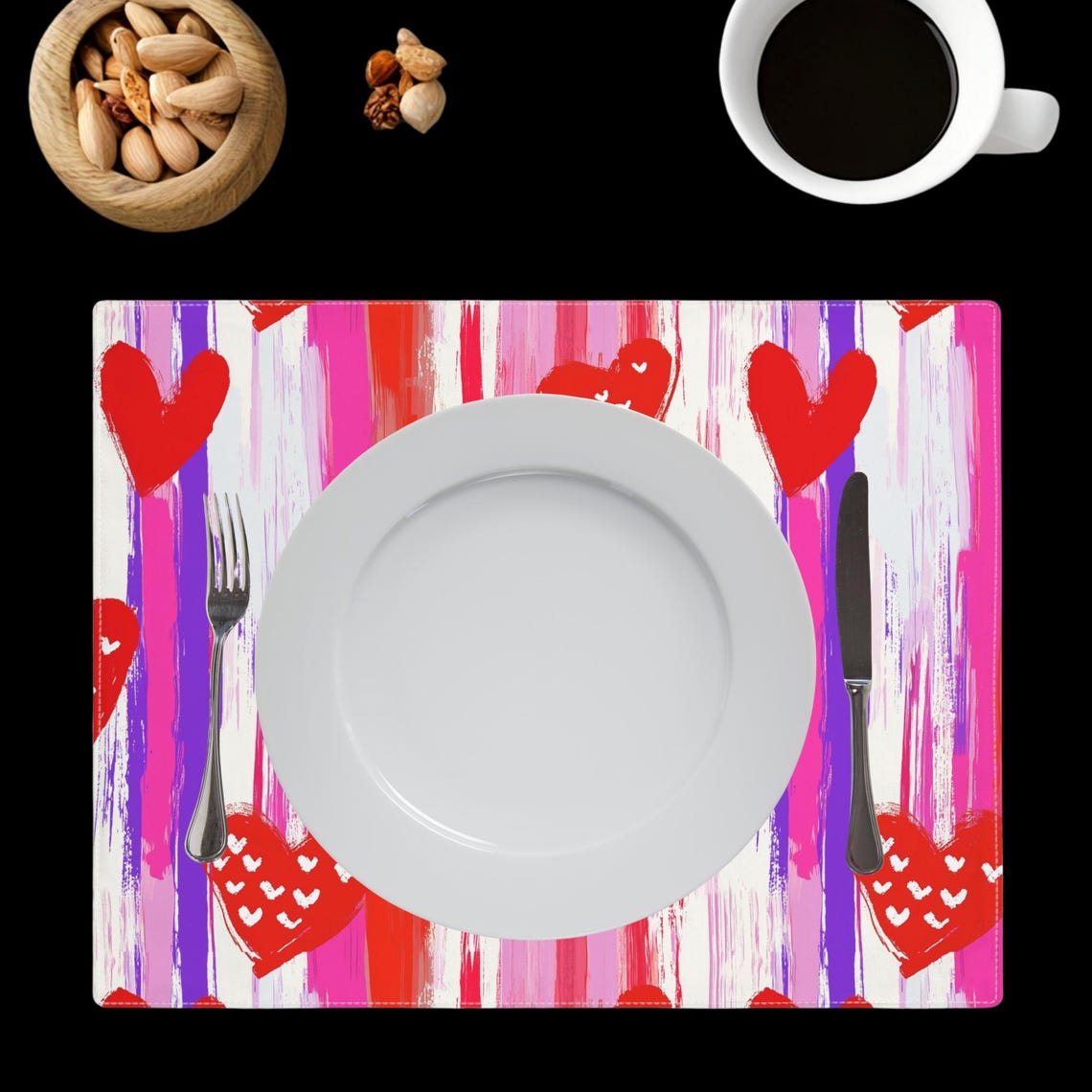 Red Hearts Striped Valentine Table Placemat Dining Decor Art Print - Image 4