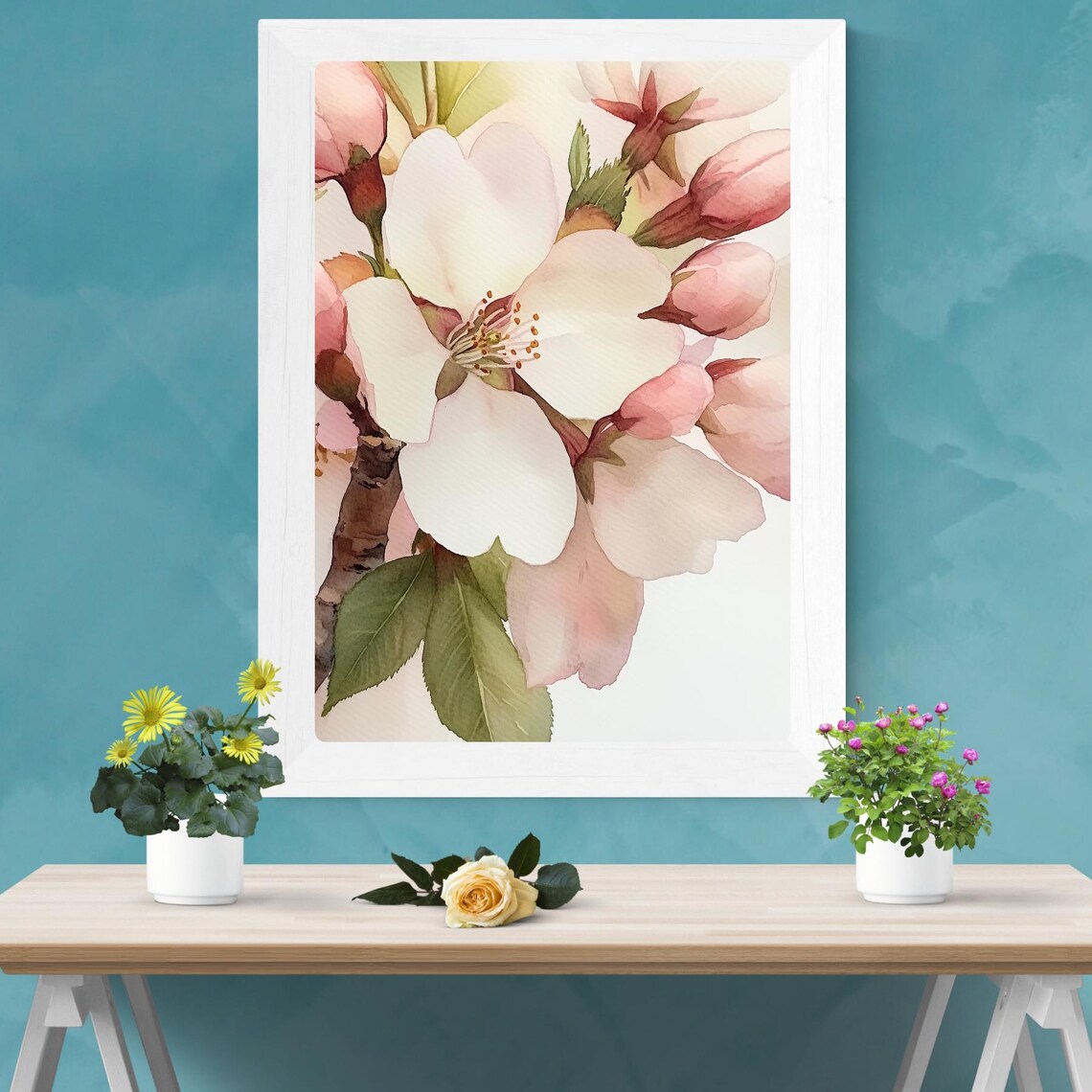 Pink Cherry Blossom Branch Watercolor Botanical Floral Poster - Image 2
