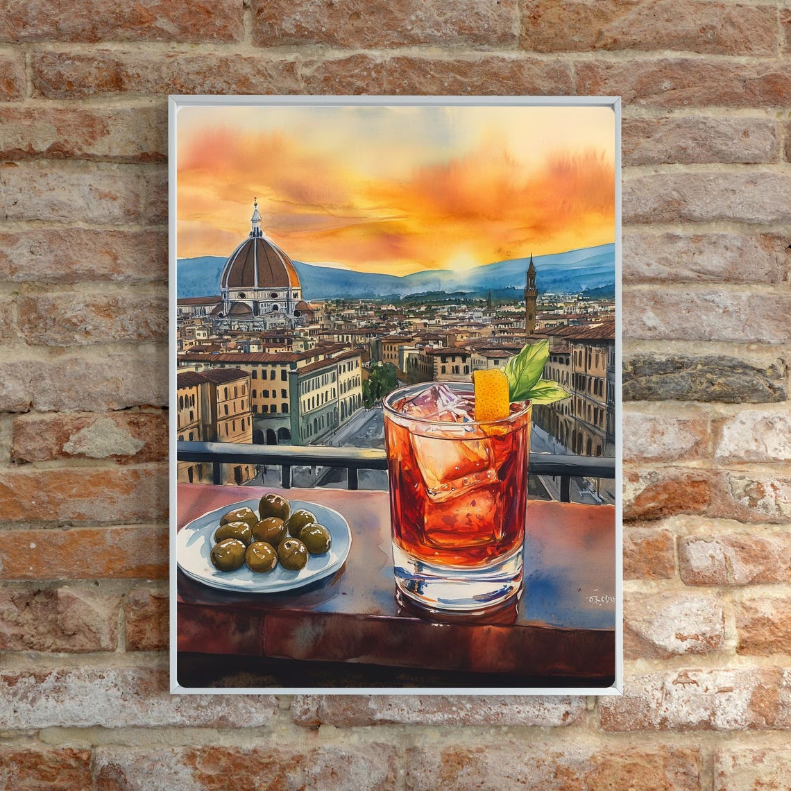 Negroni with Olives Overlooking Florence Cathedral at Sunset Poster - Image 6