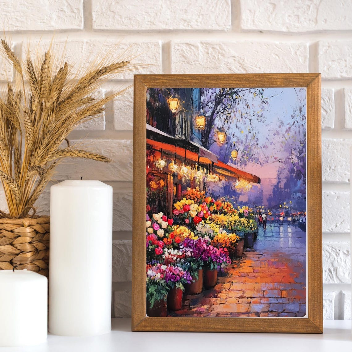 Rainy Evening Flower Market Street Glow Impressionist Poster - Image 3