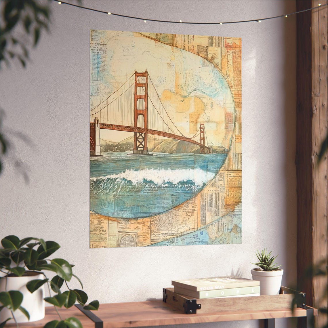 Golden Gate Bridge San Francisco Vintage Map Collage Art Poster - Image 4