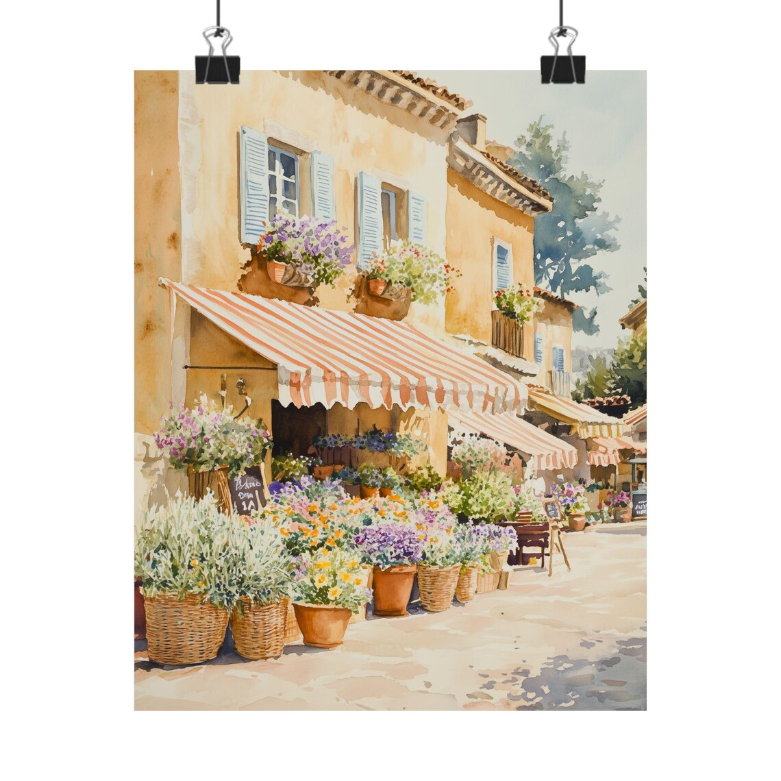 Provence Flower Shop Watercolor French Village Street Market Poster