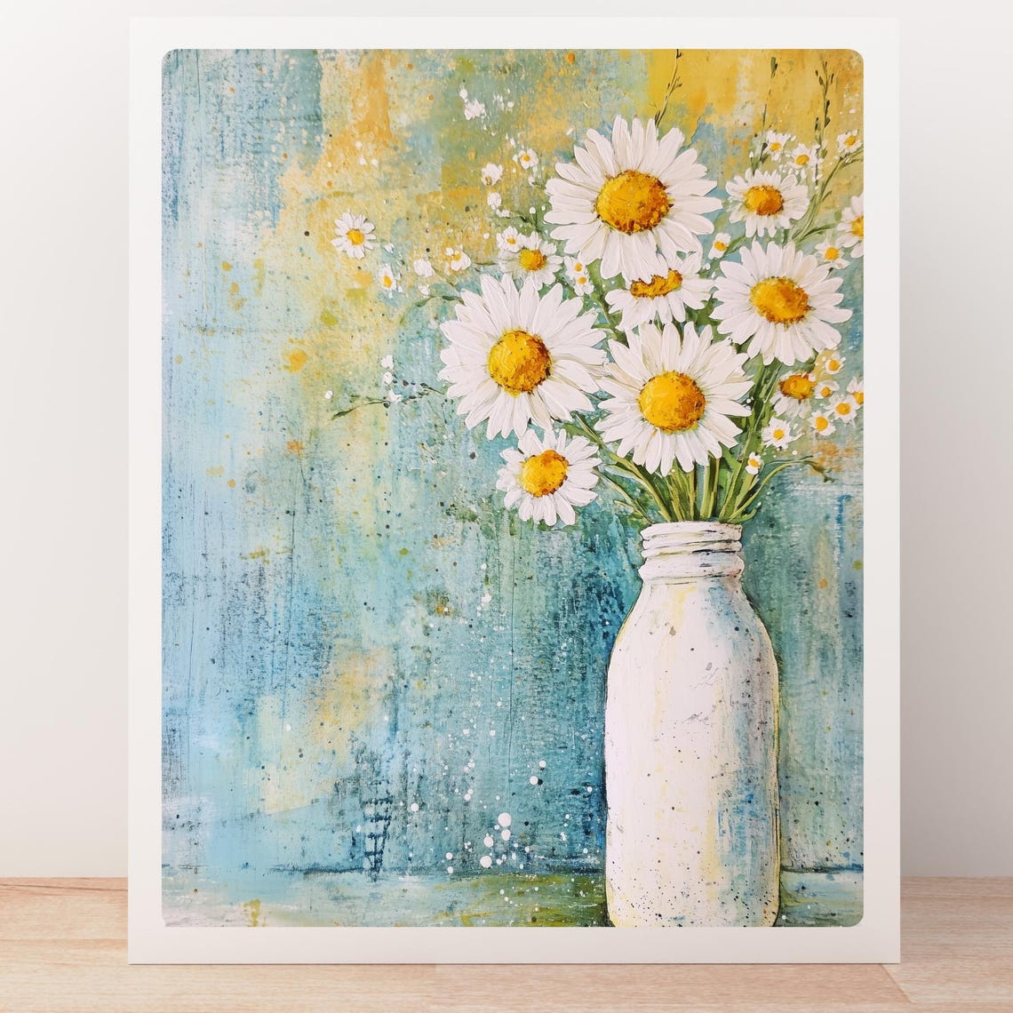 White Daisies in a Milk Bottle Rustic Spring Floral Art Print - Image 4
