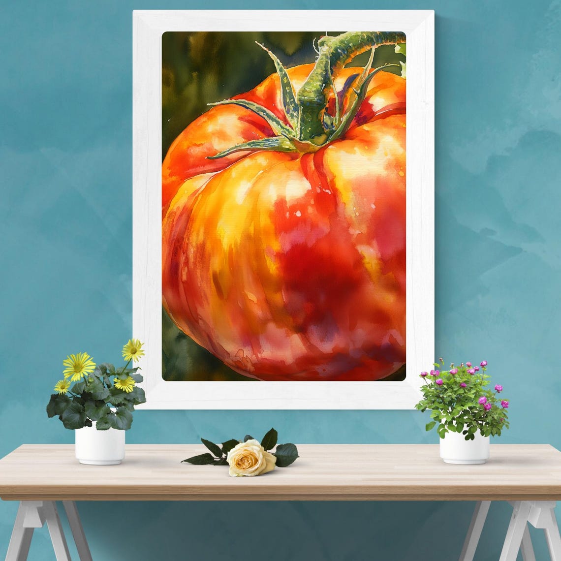 Heirloom Tomato Close Up Glowing Vine Ripened Watercolor Poster - Image 4