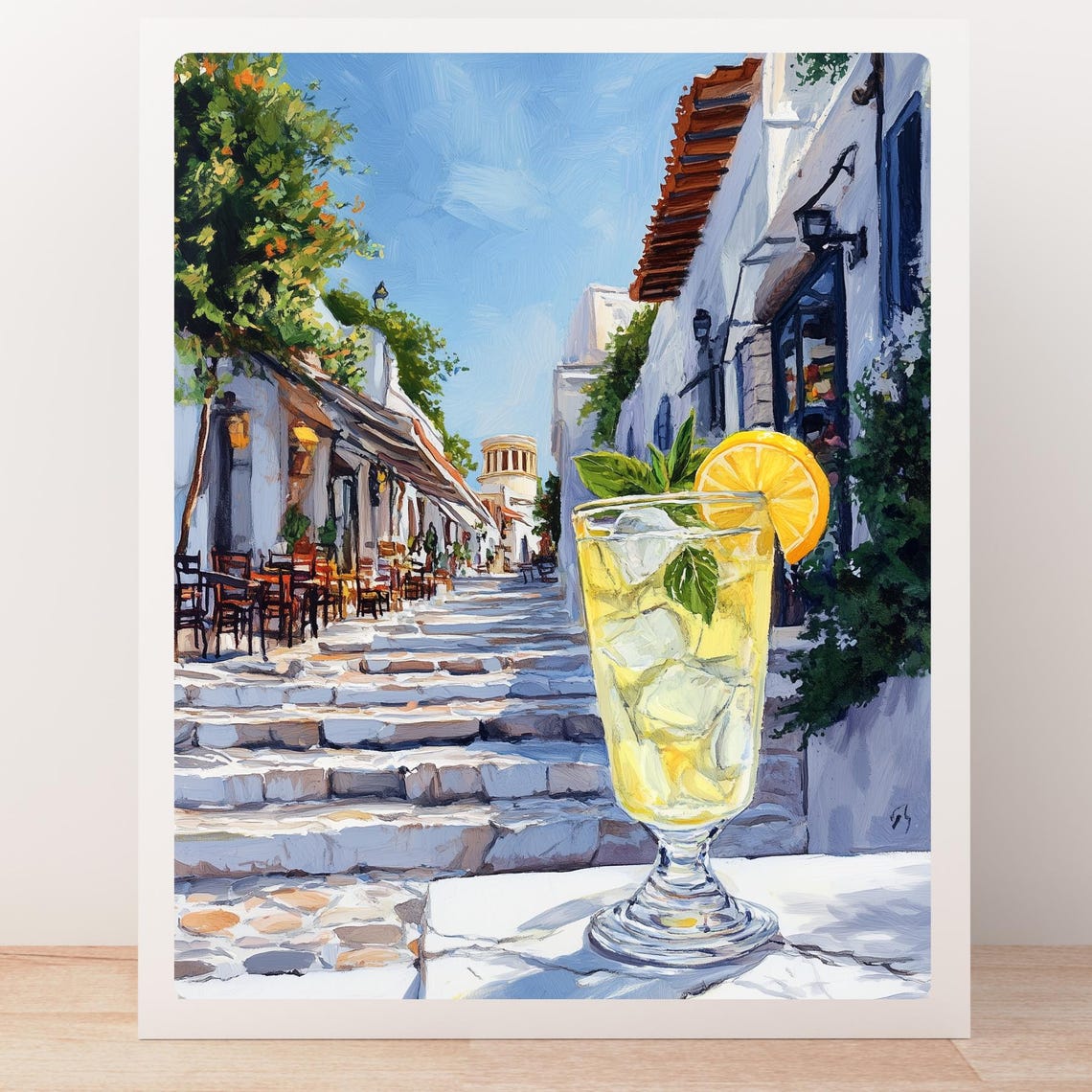 Icy Lemon Cocktail on a Sunlit Whitewashed Greek Street Poster - Image 5