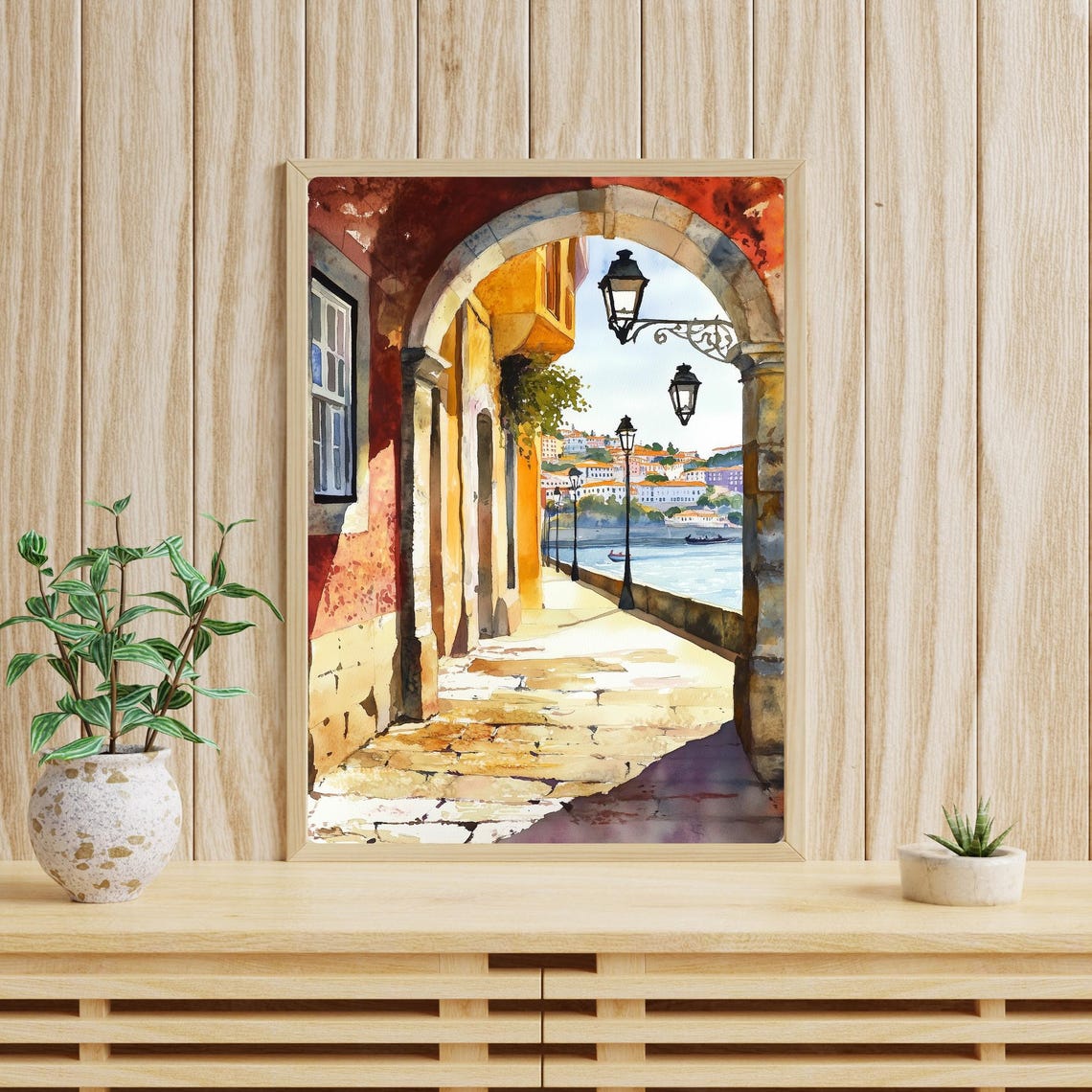 Porto Stone Arch Overlook with Douro River View Watercolor Poster - Image 5