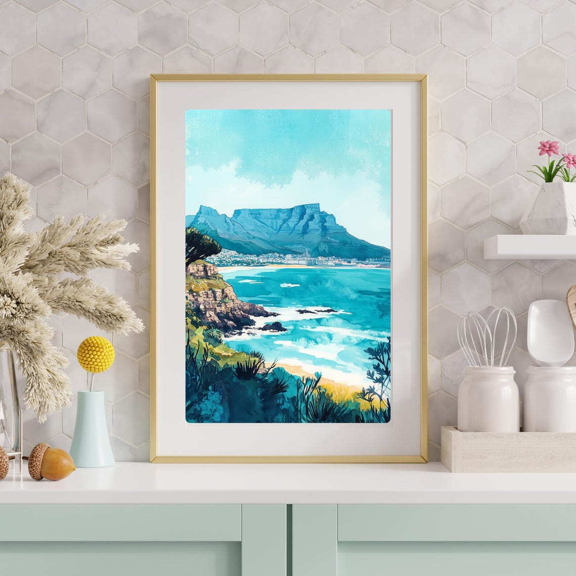 Table Mountain Cape Town Turquoise Bay South Africa Travel Poster - Image 3