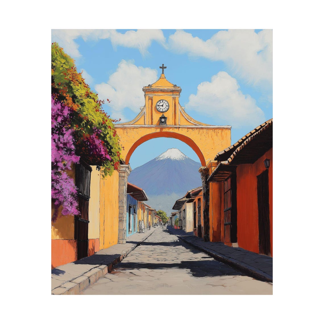 Santa Catalina Arch Antigua Guatemala Framed Volcano Gouache Poster - Image 5