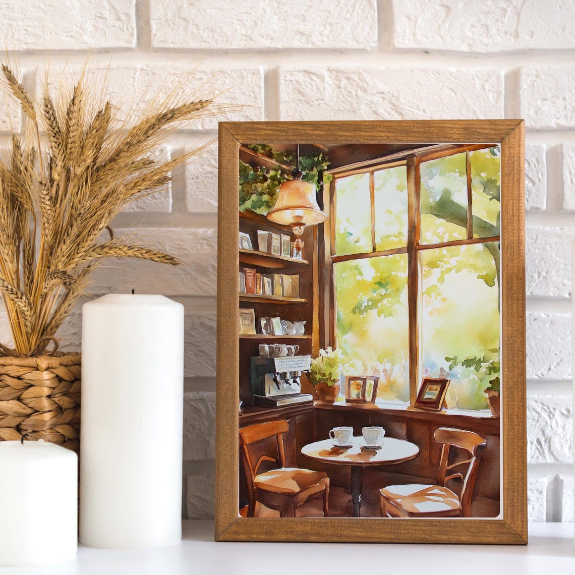 Cozy Corner Café with Two Cups of Coffee by a Sunny Window Print - Image 2