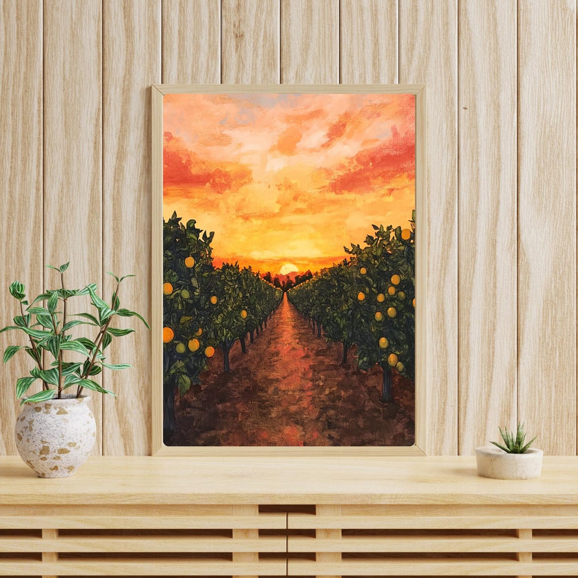 Citrus Orchard Sunset Painting Orange Grove Art Sunset Landscape Print Fruit Tree Artwork Golden Hour Orchard Decor - Image 4