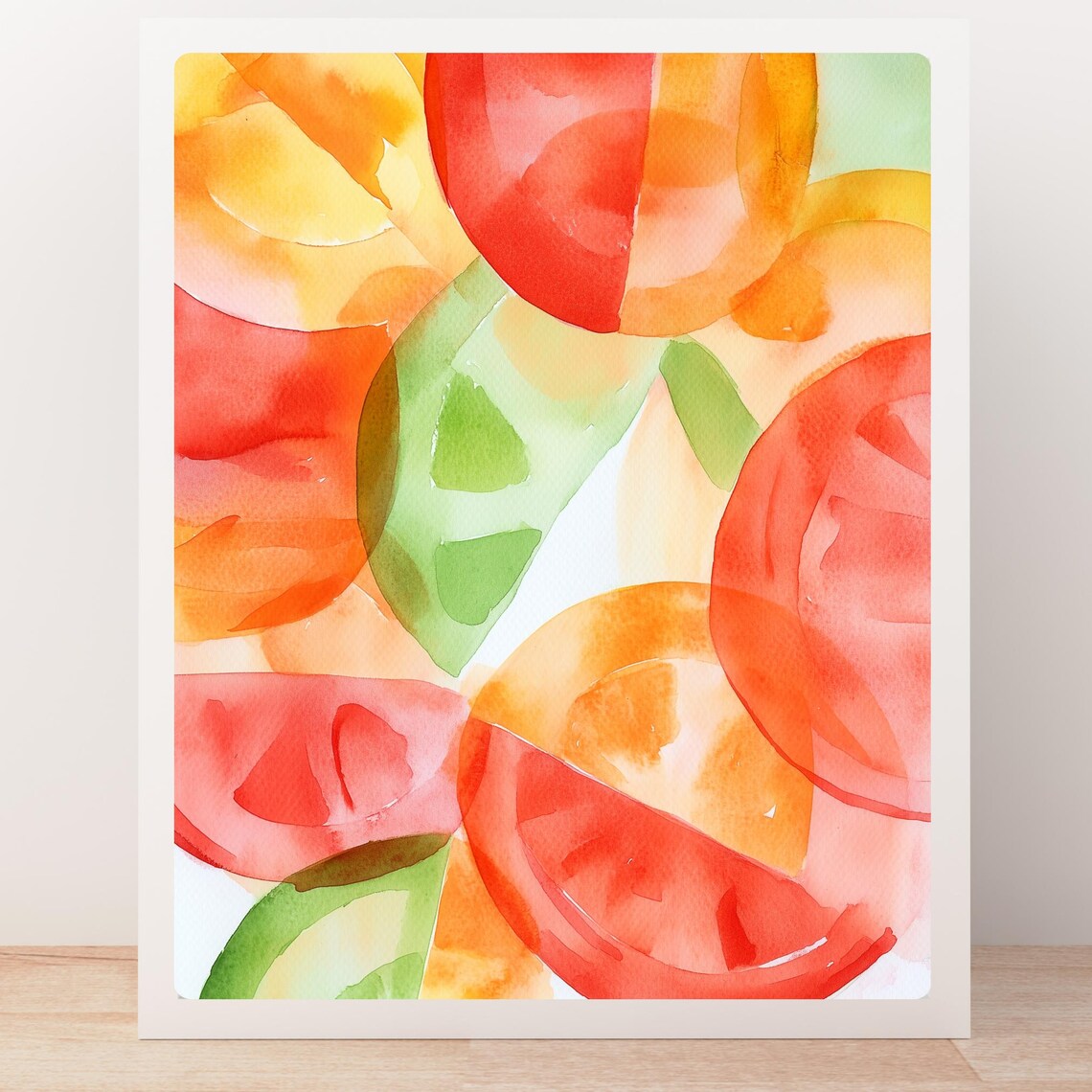 Abstract Tomato Art Print Watercolor Sliced Tomatoes Modern Kitchen Wall Art Red And Green Painting Minimalist Food Decor - Image 6