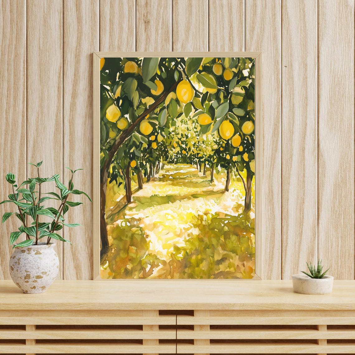 Sunlit Lemon Grove Citrus Orchard Dappled Light Watercolor Poster - Image 3