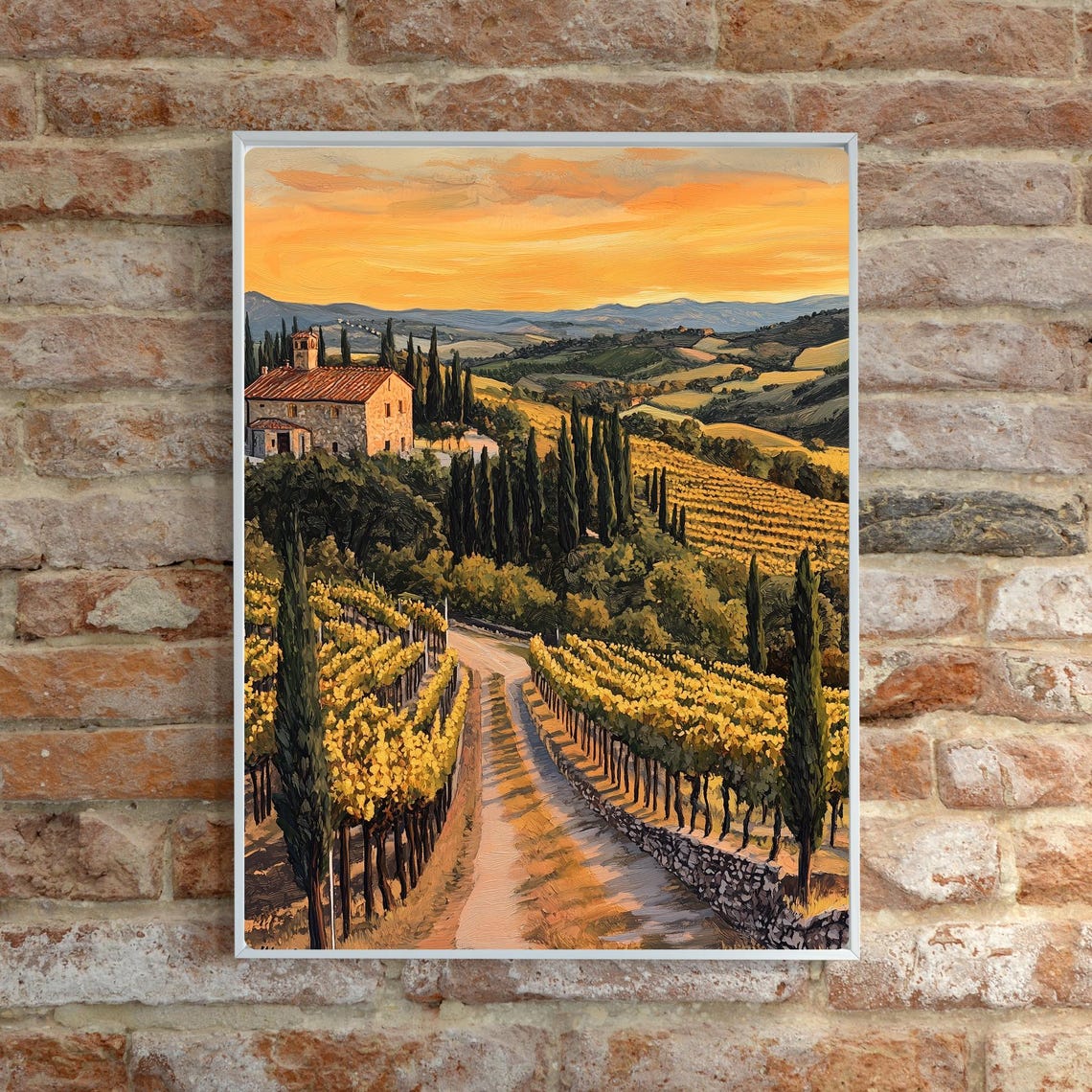 Tuscan Vineyard at Sunset with Cypress Trees and Farmhouse Poster - Image 6