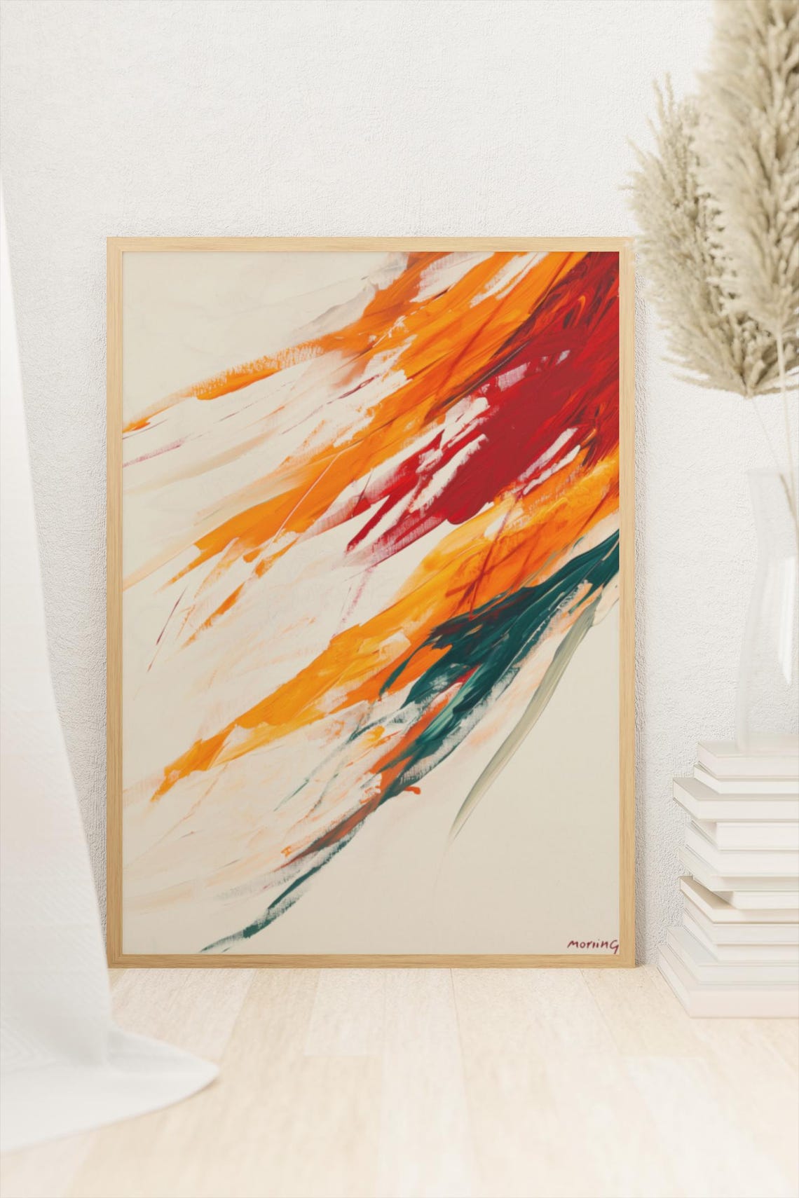 Burnt Orange Red Abstract Brushstroke Art Dynamic Modern Cream Poster