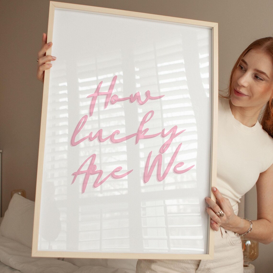 How Lucky Are We Pink Coastal Lyrics Art Print