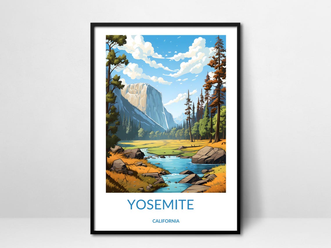 Yosemite El Capitan Half Dome Meadow Stream California Scenic Poster