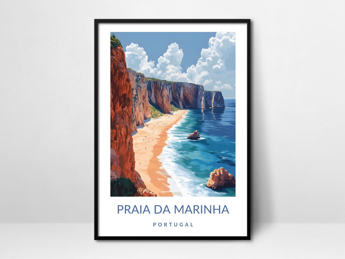 Praia da Marinha Portugal Coastal Cliffs Beach Travel Poster