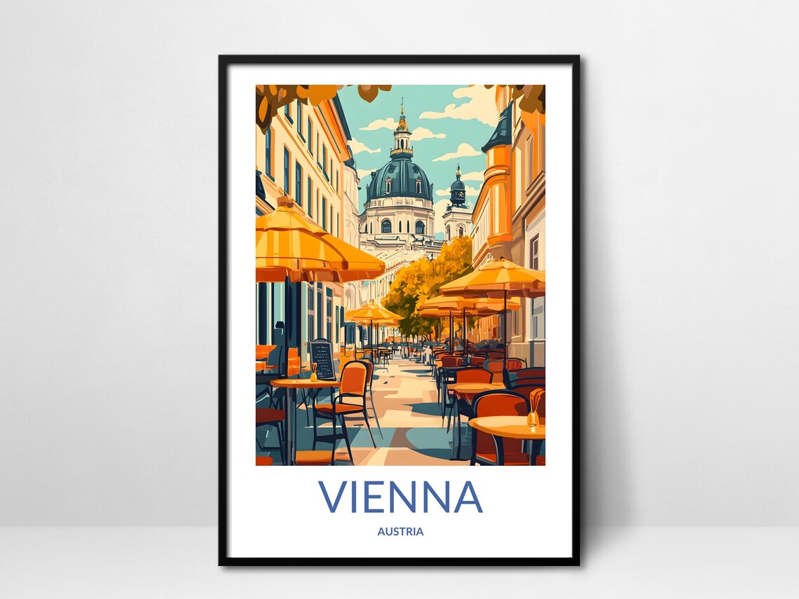 Vienna Baroque Church Dome Street Cafe Austria Travel Art Poster