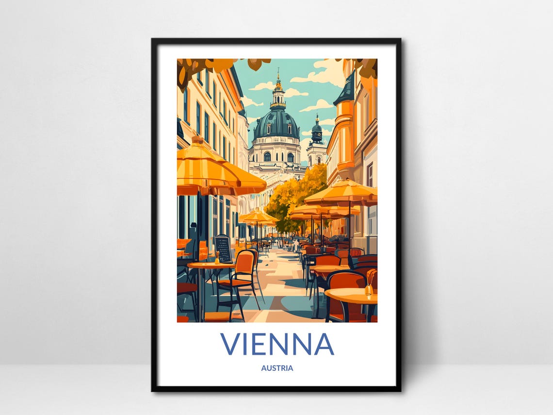 Vienna Street Art Austria City Print European Cafe Poster Vienna Outdoor Cafe Historic Vienna Streets Travel Wall Art