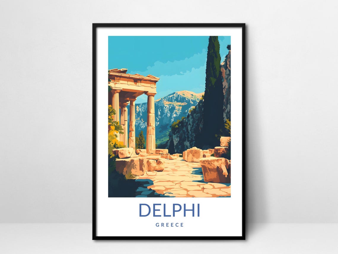 Delphi Greece Ancient Temple Poster Vintage Greek Ruins Travel Artwork