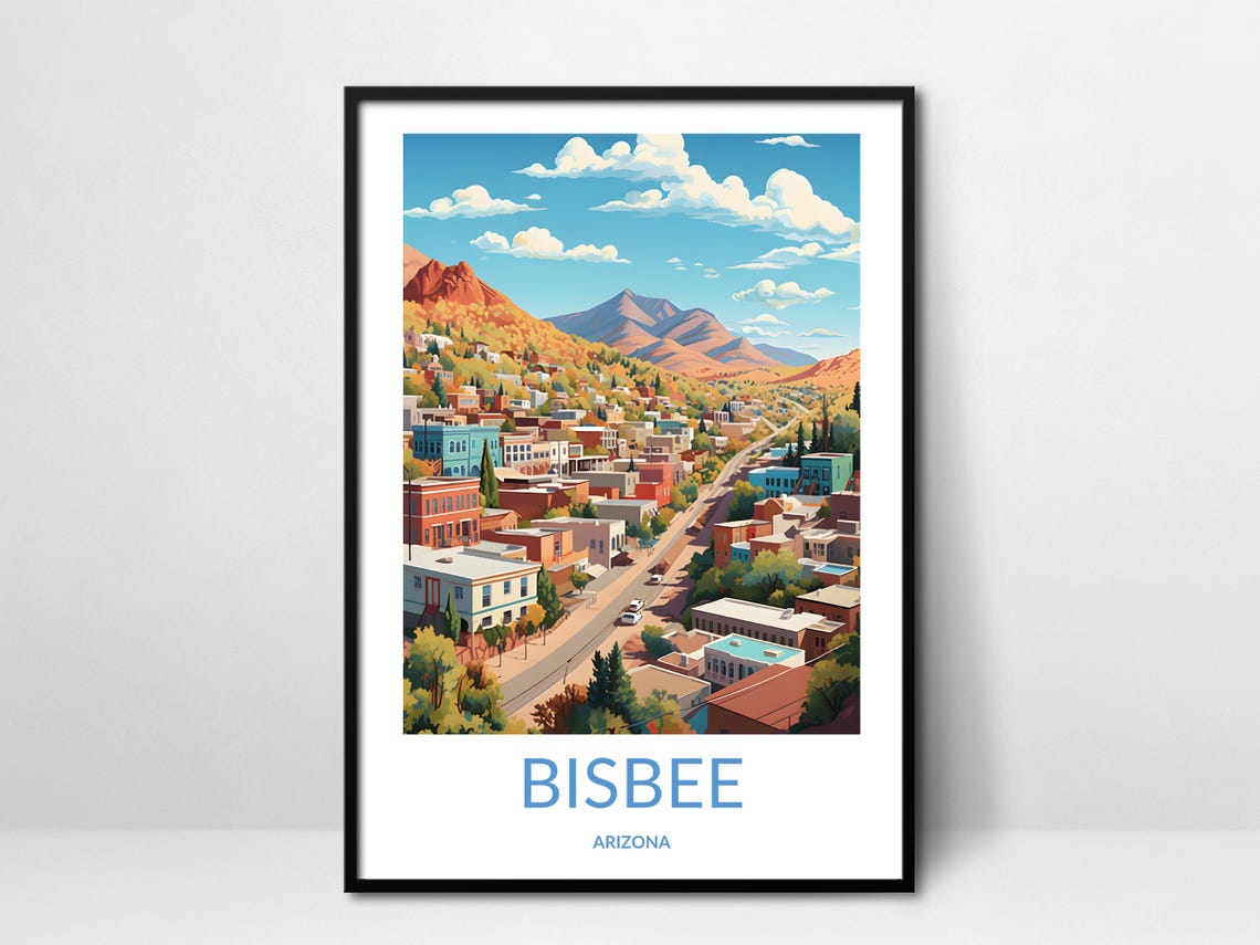 Bisbee Arizona Hillside Mining Town Aerial View Vintage Poster