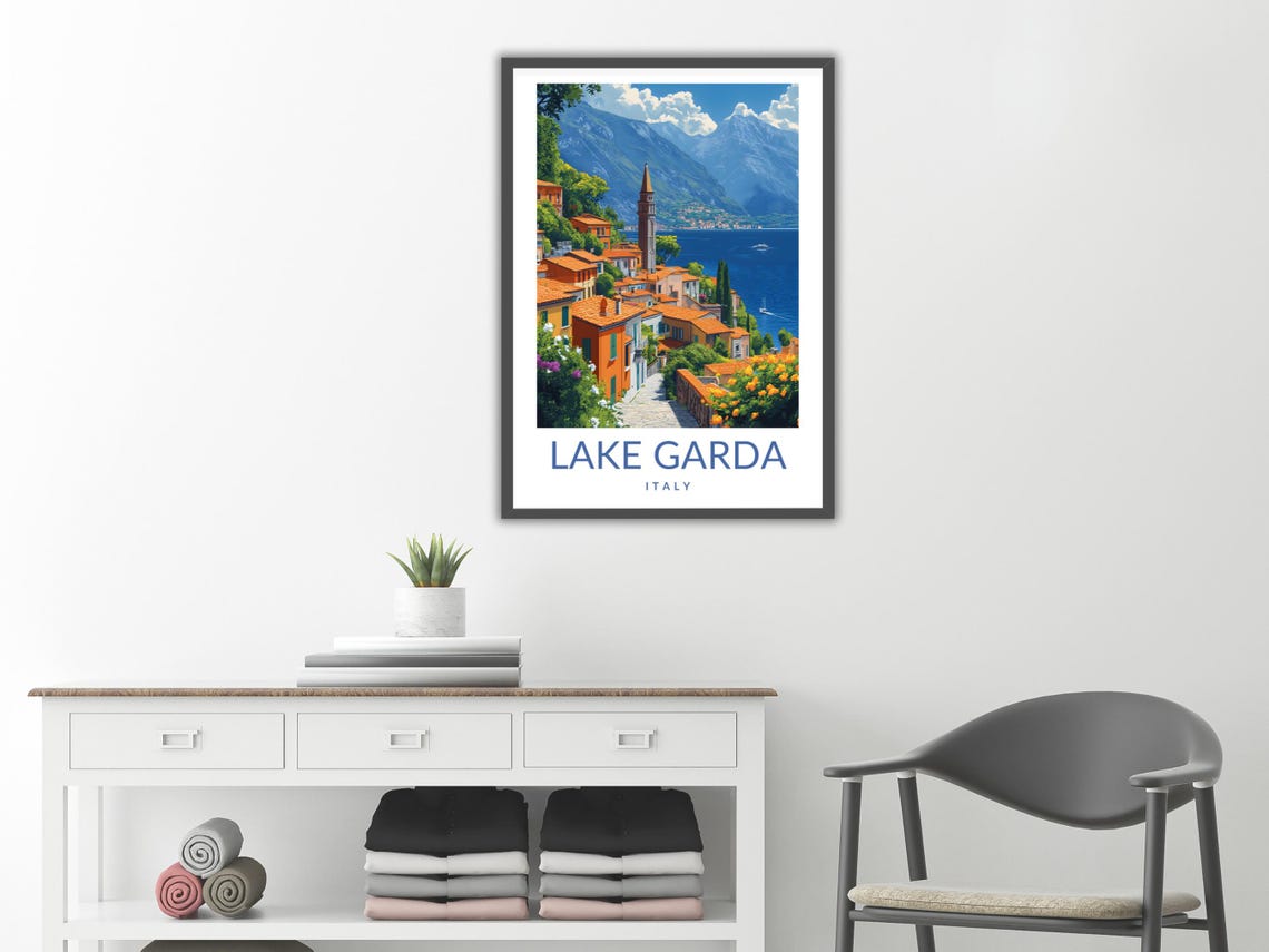 Lake Garda Wall Art Italy Travel Poster Italian Village Scenery Scenic Coastal Decor European Landscape Print Italy Gift Art - Image 2