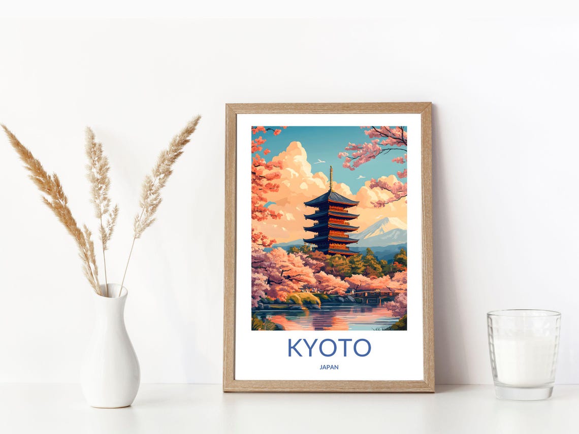 Kyoto Travel Art Japan Decor Cherry Blossom Poster Kyoto Temple Print Japanese Landscape Art Kyoto Pagoda Art Japan Nature Decor - Image 3