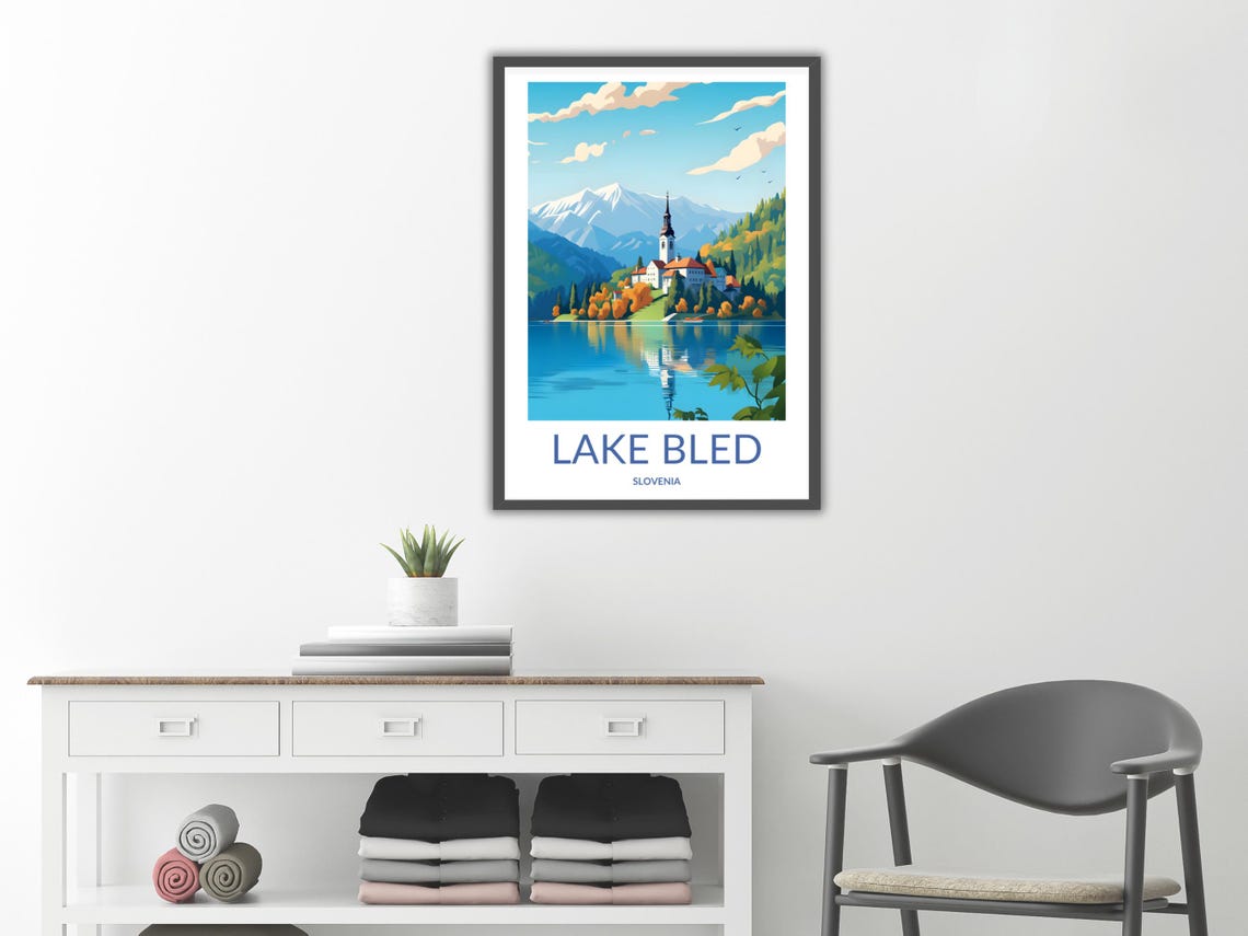 Lake Bled Slovenia Island Church Alpine Mountains Serene Poster - Image 2