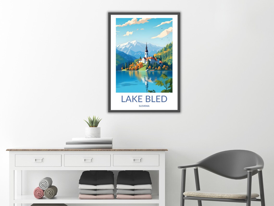Lake Bled Wall Art Slovenia Travel Print Of Bled Island And Alpine Scenery European Lake Decor Slovenia Landscape Poster - Image 2