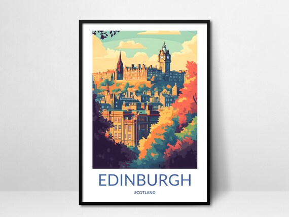 Edinburgh Scotland Autumn Cityscape Clock Tower Historic View Poster