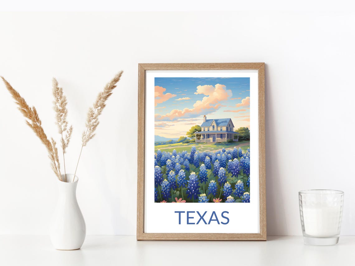 Texas Bluebonnet Field Farmhouse Sunset Bloom Spring Scenery Poster - Image 3